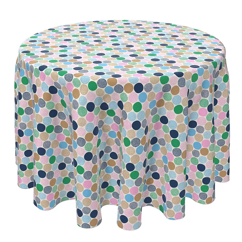 Round Tablecloth， 100% Cotton， 60 Round， Cheerful Dots