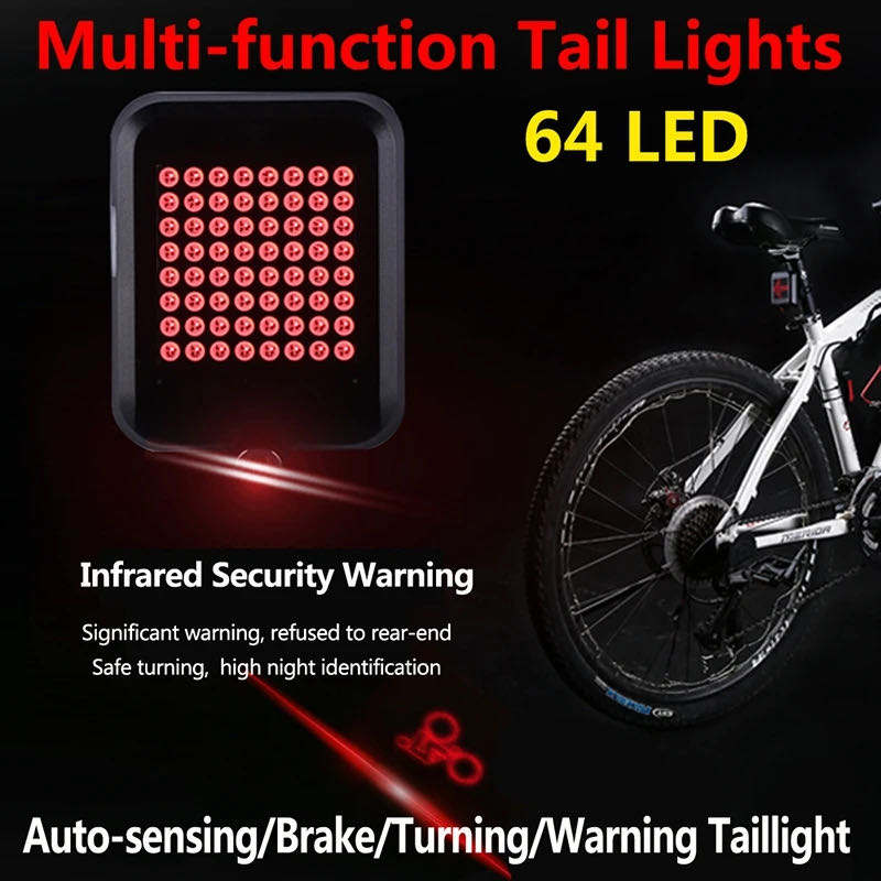 AT Usb Rechargeable Bike Tail Light 64 Led Wireless Remote Turn Signals Bicycle Rear Light Free Shipping Bike Tail Light