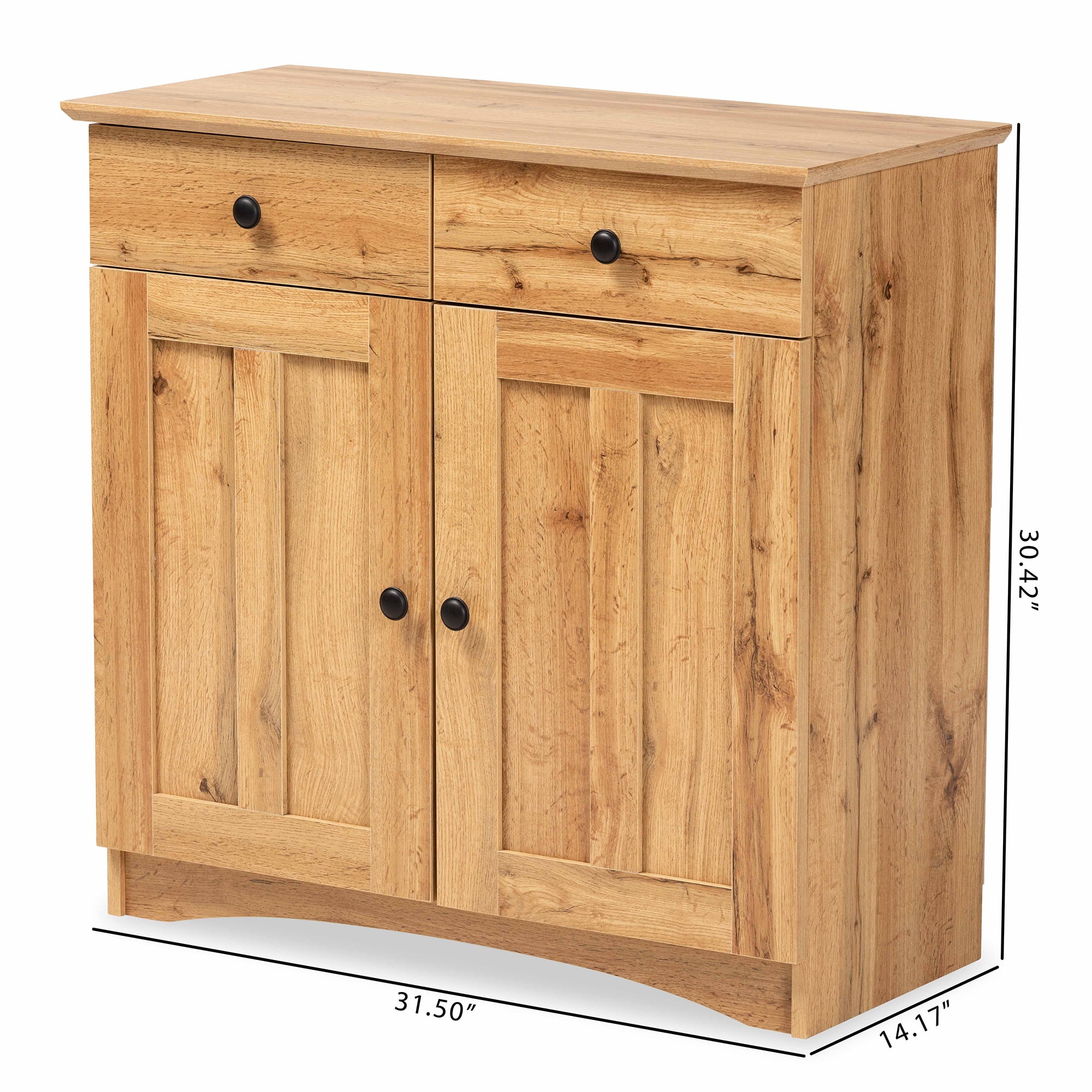 Baxton Studio Lauren Modern and Contemporary Oak Brown Finished Wood 2-Door Buffet Kitchen Cabinet