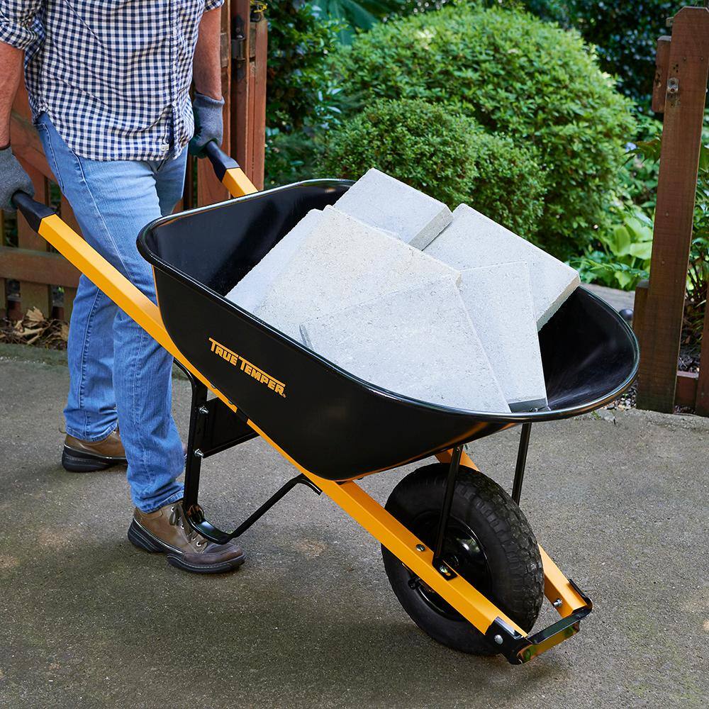 True Temper R6STFFEC 6 cu. ft. Barrow in a Box Steel Wheelbarrow with Never Flat Tire and Steel Handles