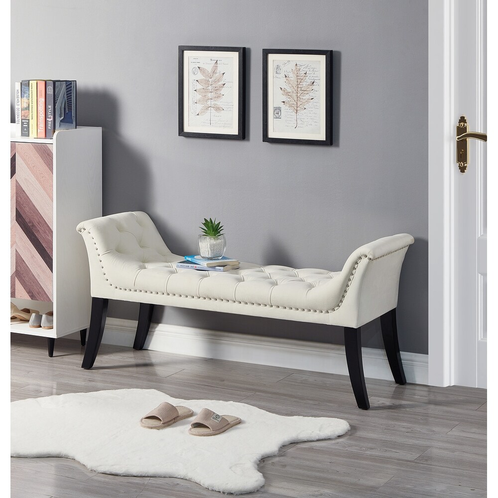 Armrest Button Tufted Ottoman Bench