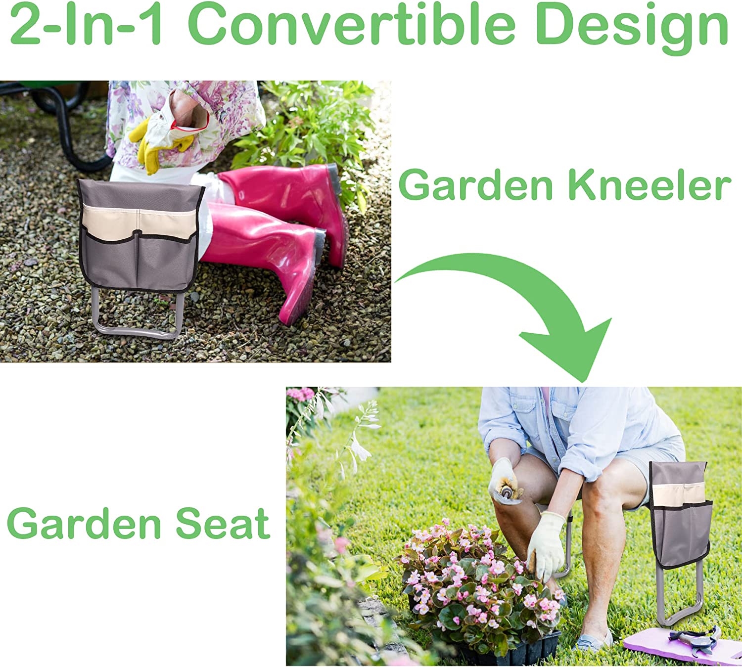 Foldable Garden Kneeler and Seat, Upgraded Gardening Stool with 2 Bonus Tool Pouches, Lightweight and Heavy Duty Garden Bench with Comfortable Eva Foam Pad for Arthritis, Parent, Gardener