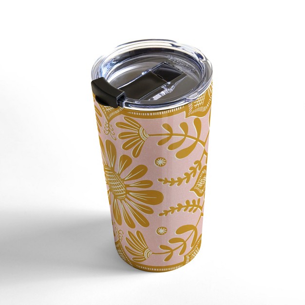 Sewzinski Boho Florals Yellow White Pink Travel Mug 20 Oz Stainless Steel Travel Mug Deny Designs