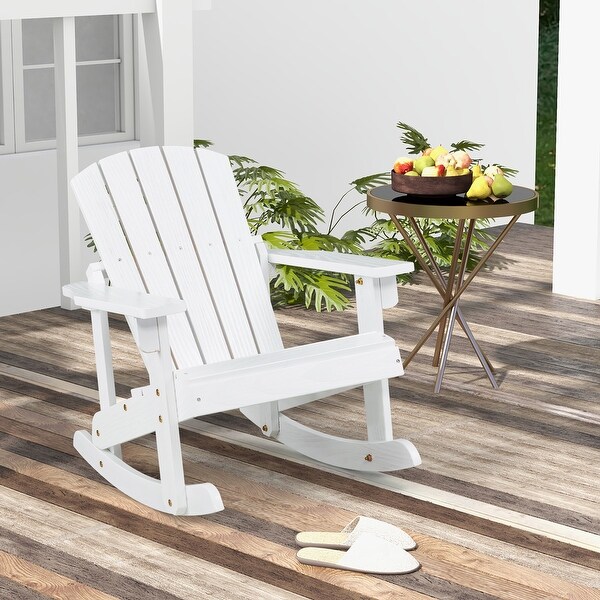 Gymax Kid Adirondack Rocking Chair Outdoor Solid Wood Slatted seat