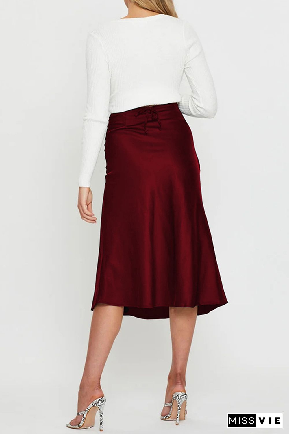 Satin Solid Zip Crop Skirt Wholesale