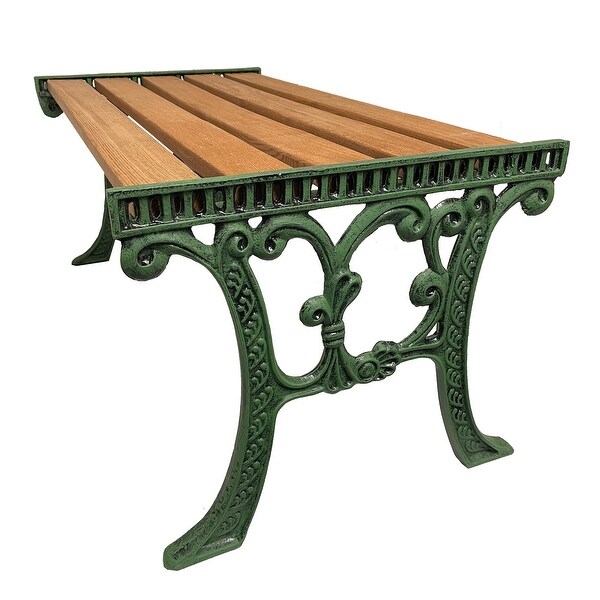 Cast Aluminum and Wood Antique Green Ornate Rectangular Coffee Table and End Table