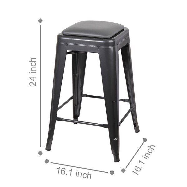 24 inch backless Metal Stool with Leather Cushion seat-Set of 2