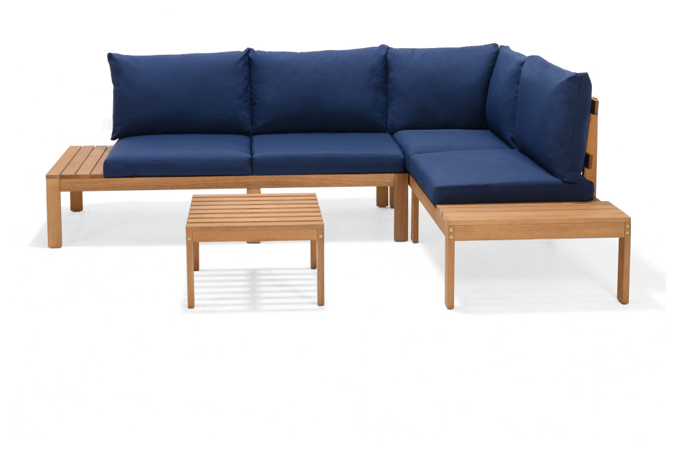 Amazonia Teak Finish Madrid 3 Piece Deep Seat Conversation Set With Cushions   Transitional   Outdoor Lounge Sets   by Amazonia  Houzz