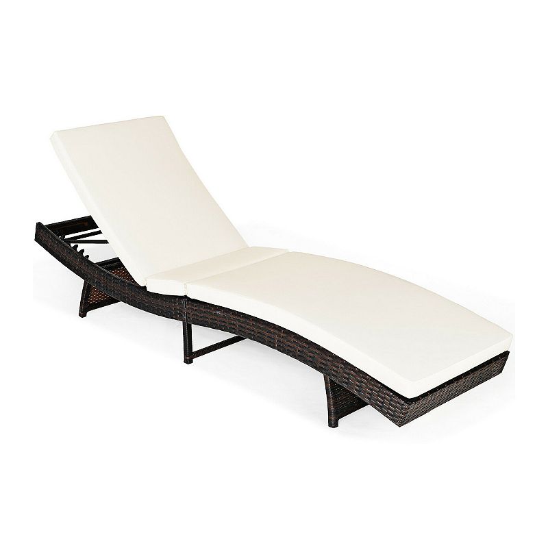 Patio Folding Adjustable Rattan Chaise Lounge Chair with Cushion