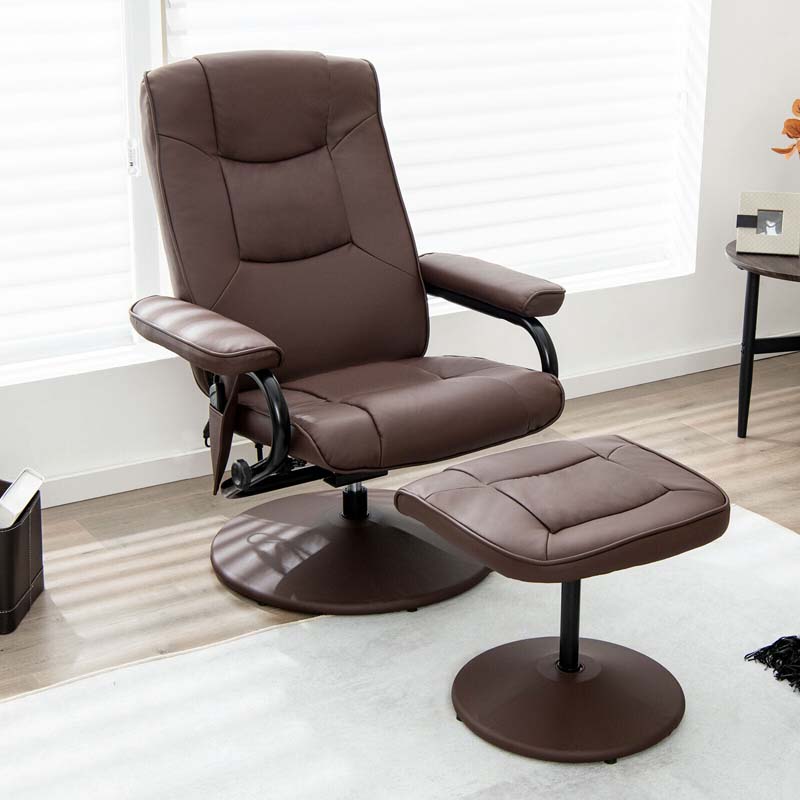 360° Swivel Massage Recliner Chair with Ottoman, Faux Leather Lounge Armchair for Living Room Bedroom Office