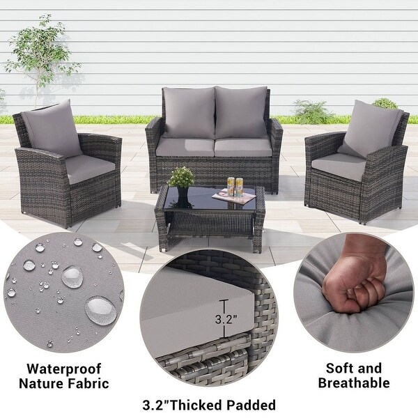 4 PCS Outdoor Patio Furniture Rattan Wicker Set for 4