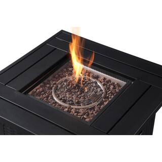 Oakville Furniture 28 in. Outdoor Square Black Rattan Style Powder Coated Steel Gas Propane Fire Pit Table WLava Rock OVF-SLFPT28