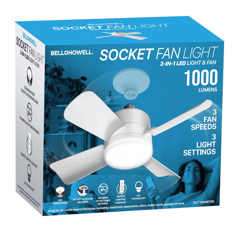 Bell + Howell 15.7 in. Indoor White Ceiling Fan with Remote LED Light Socket 8563ENCBQH