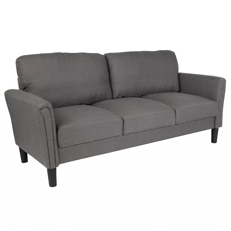 Emma and Oliver Living Room Sofa Couch， Tailored Arms in Black LeatherSoft