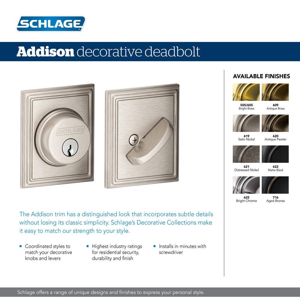 Schlage B60 Series Addison Aged Bronze Single Cylinder Deadbolt Certified Highest for Security and Durability B60 N ADD 716