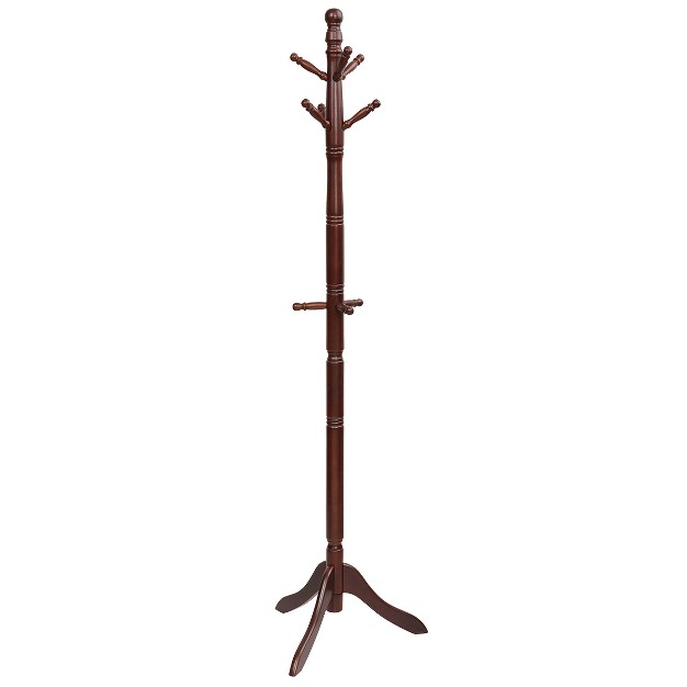 Tangkula Free Standing Coat Rack Solid Wood Hall Tree W 9 Hooks amp 2 Adjustable Height Grey black brown