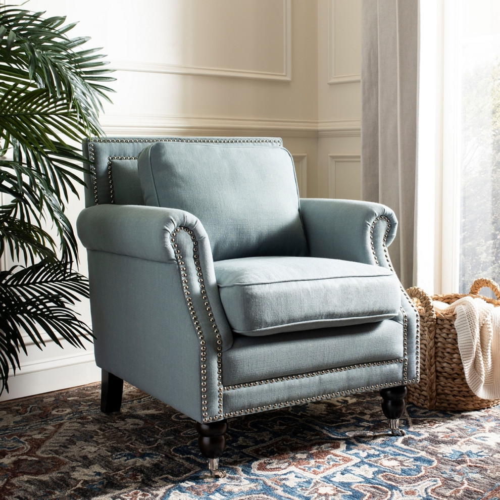 Ray Club Chair With Silver Nail Heads Seaside Blue   Traditional   Armchairs And Accent Chairs   by AED Luxury Home Decor  Houzz