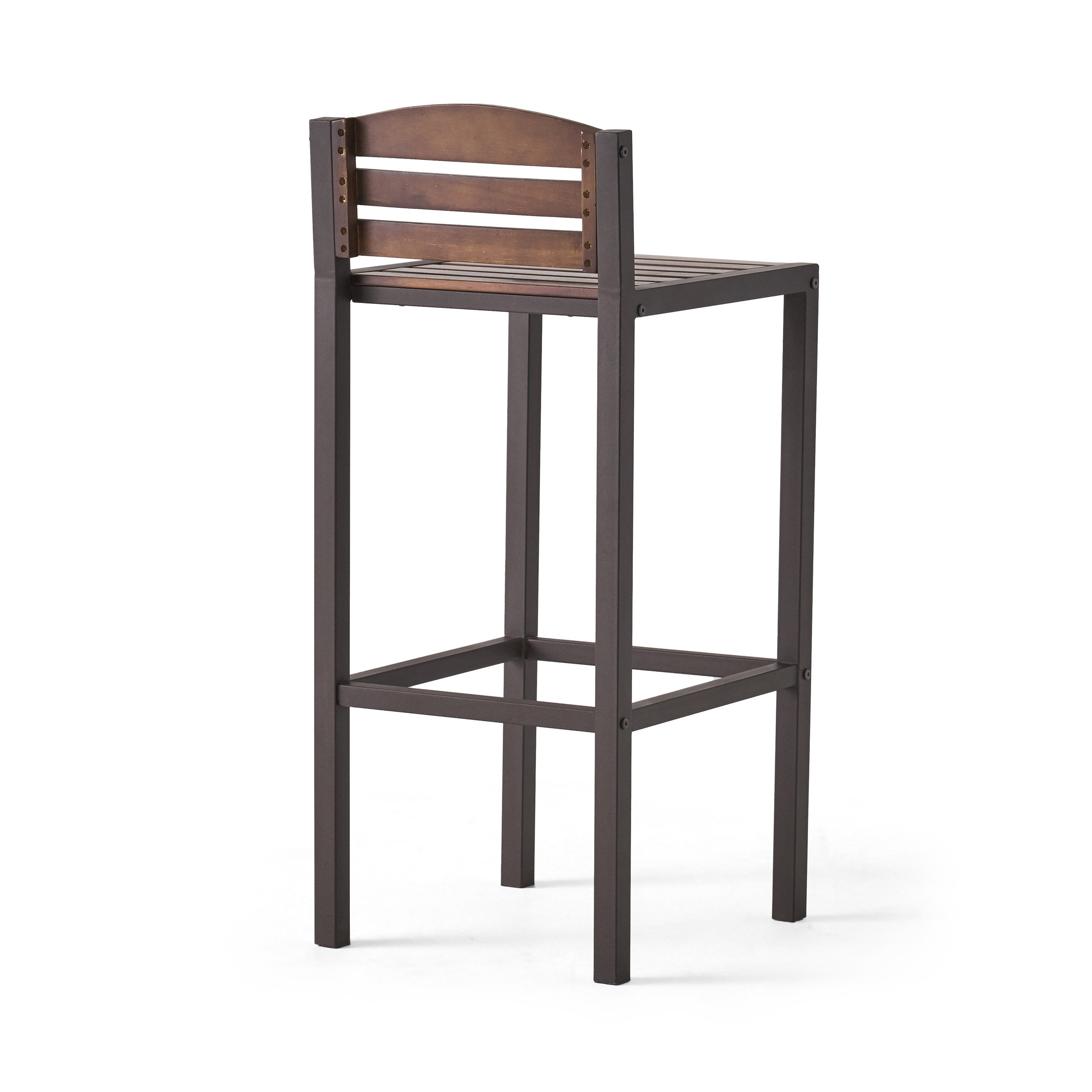 Isabel Dark Brown Acacia Wood & Rustic Metal Bar With 30-Inch Barstools