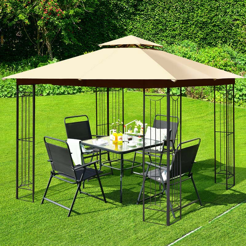 10 x 10 FT Steel Frame Patio Gazebo with 2 Tier Vented Roof, Heavy-Duty Outdoor Canopy Gazebo Tent