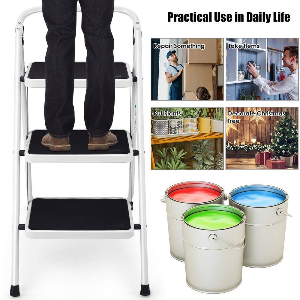 WELLFOR 3-Step Heavy-duty Iron Frame Folding Step Stool 330 lbs. TL-HGY-35248