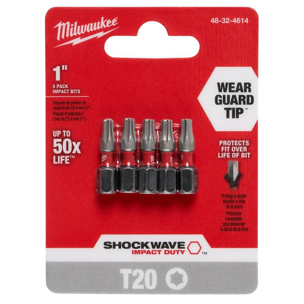 Milwaukee SHOCKWAVE 1 in. T20 Impact Driver Bits 5PK 48-32-4614 from Milwaukee