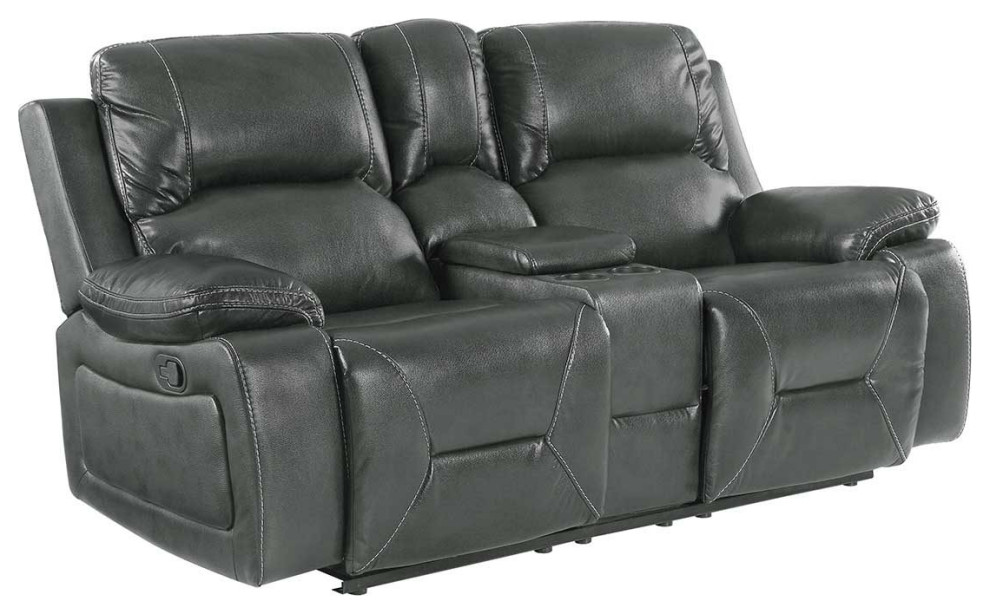 77 quotGray and Black Faux Leather Manual Reclining Love Seat   Contemporary   Loveseats   by HomeRoots  Houzz