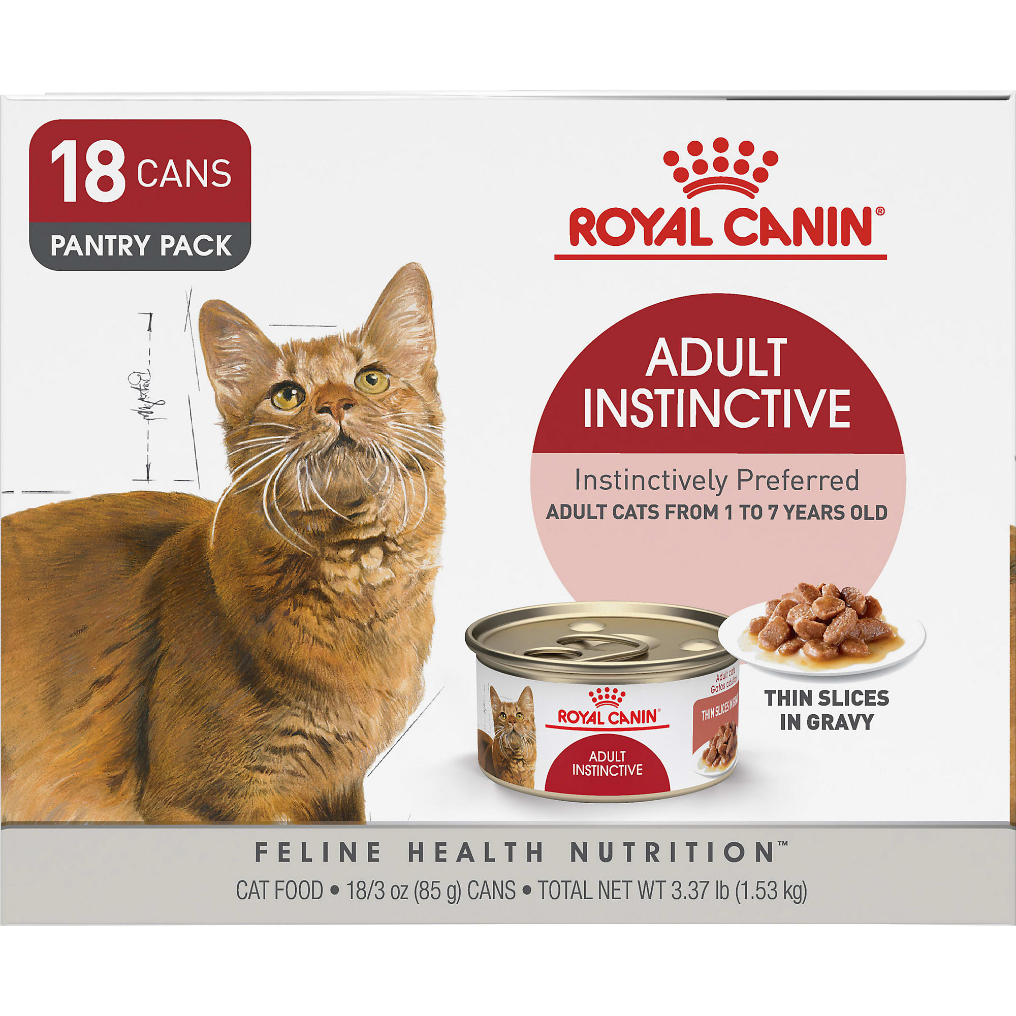 Royal Canin Adult Instinctive Thin Slices in Gravy Wet Cat Food Muti Pack， 3 oz.， Count of 18