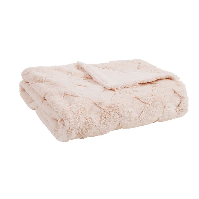 Madison Park Claire Luxury Basketweave Faux Fur Throw Blanket