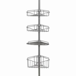 Zenna Home Tub and Shower Tension Pole Caddy with 3 Shelf and 1 Basket in Brushed Chrome E2120BC