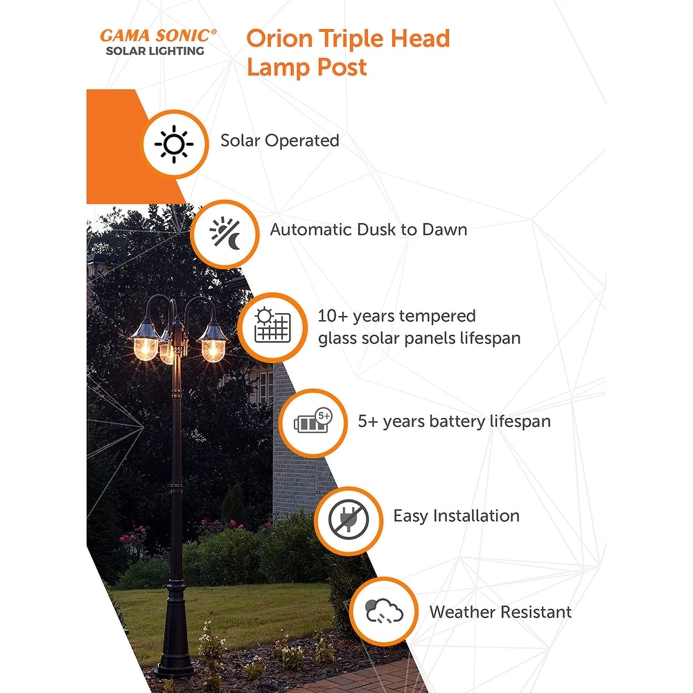 Orion Triple Head Lamp Post   Black   N/A