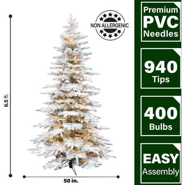 Fraser Hill Farm 6.5Ft. Flocked Mountain Pine Christmas Tree with Smart String Lighting