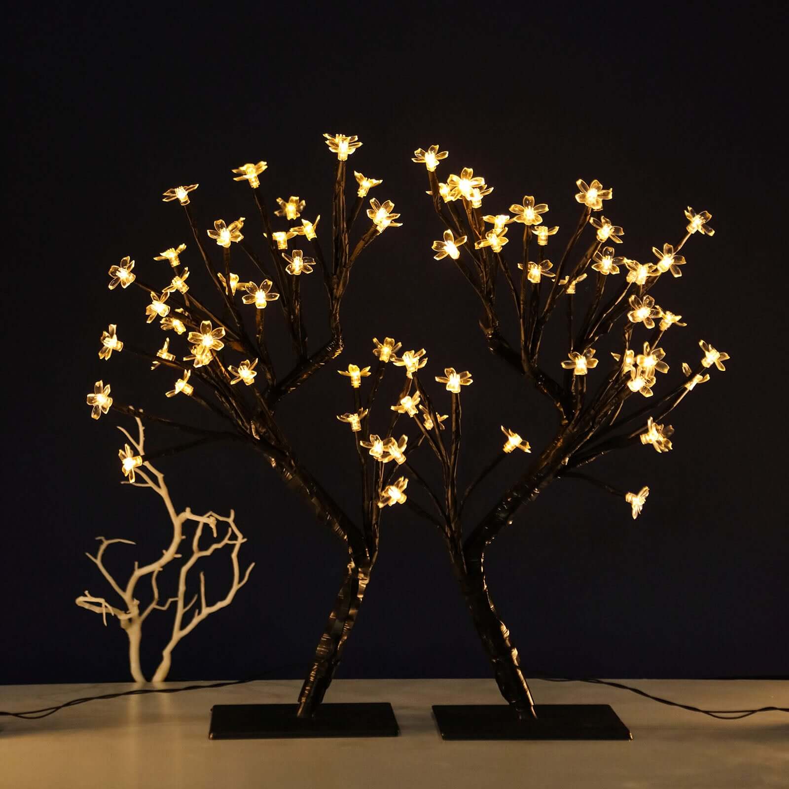 2 Pack Black Cherry Blossom Tree Centerpieces, Battery Operated Lights 36 Warm White LEDs