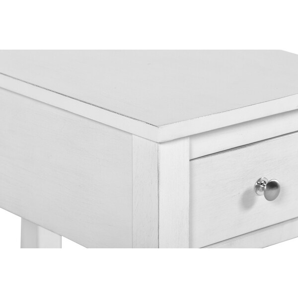 Nili 24 Inch Side End Table， Crisp White Finish， Single Drawer and Shelf