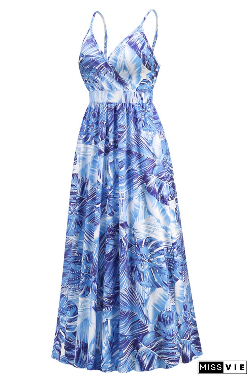 Wrap V Neck Abstract Print Cami Maxi Dress