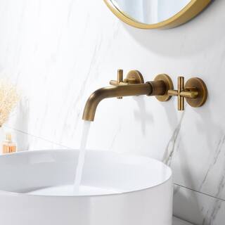 HOMEMYSTIQUE Double Handle Wall Mounted Bathroom Faucet in Bronze N-TH8008FG