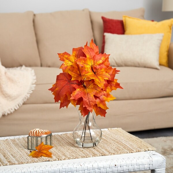 18 Autumn Maple Leaf Artificial Plant in Glass Planter