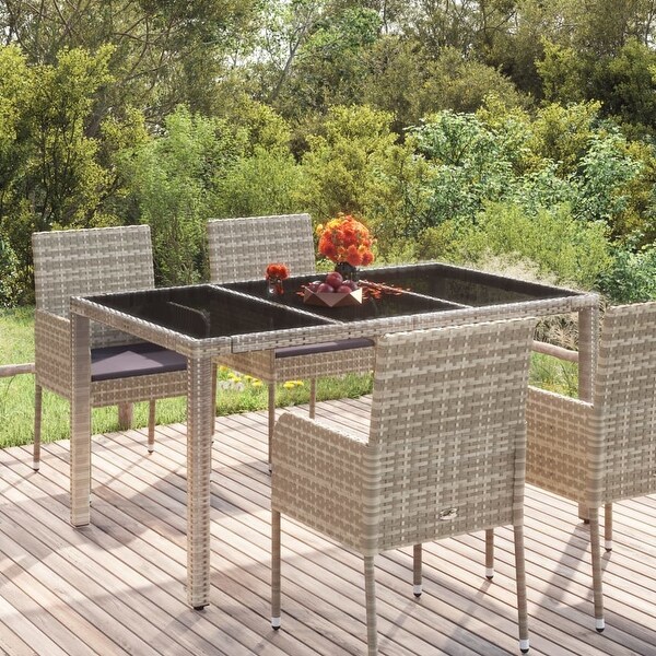 vidaXL Patio Table with Glass Top Black/Gray multisize Poly Rattan