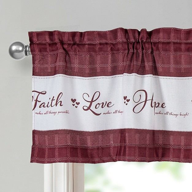 Kate Aurora Country Living Gingham Check Hope Faith Love 3 Pc Cafe Kitchen Curtain Set