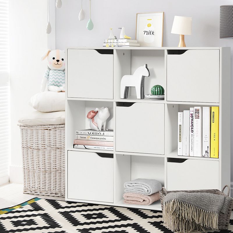 Free Standing 9 Cube Storage Wood Divider Bookcase for Home and Office-White