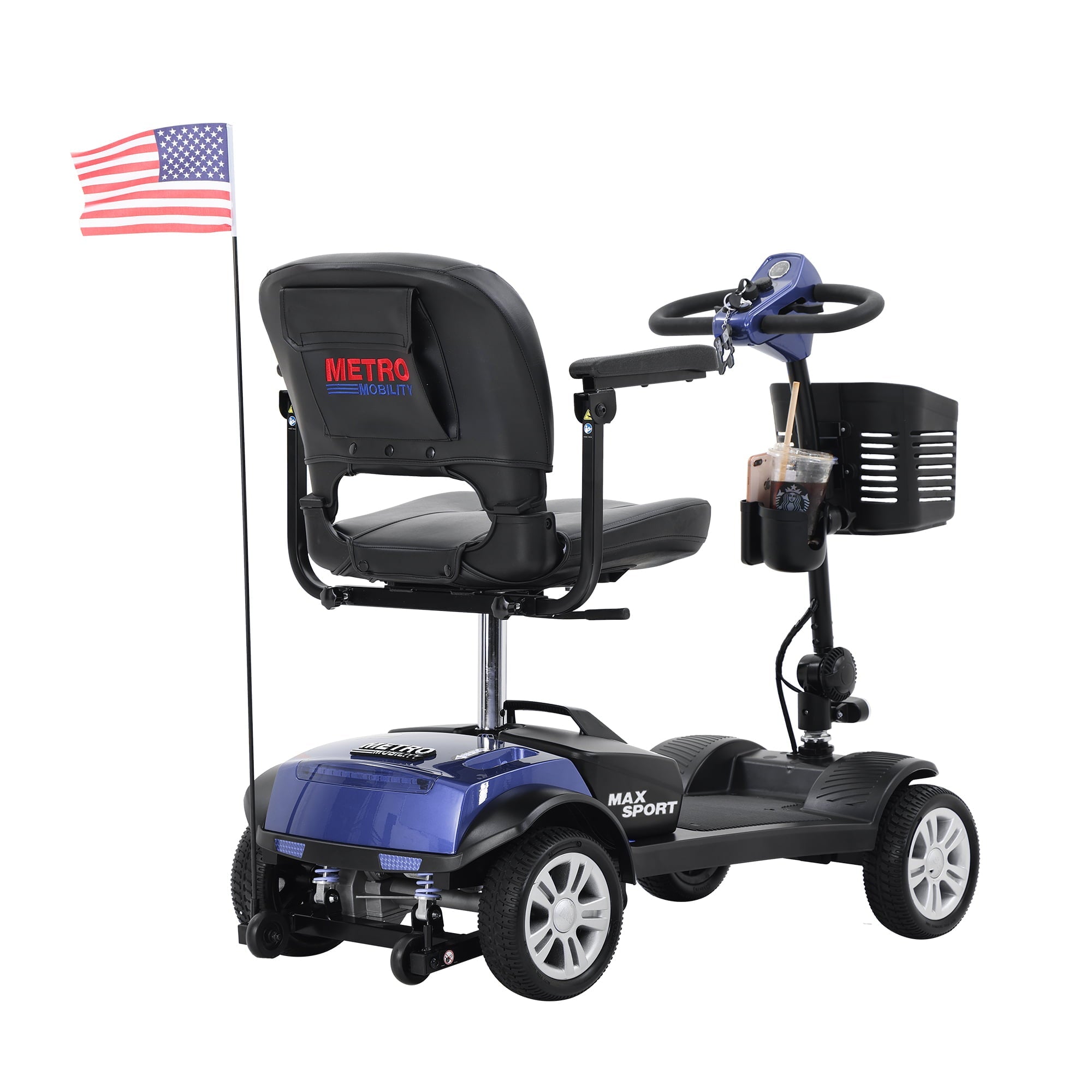 Eccomum SPORT BLUE 4 Wheels Outdoor Compact Mobility Scooter with 2 in 1 Cup & Phone Holder