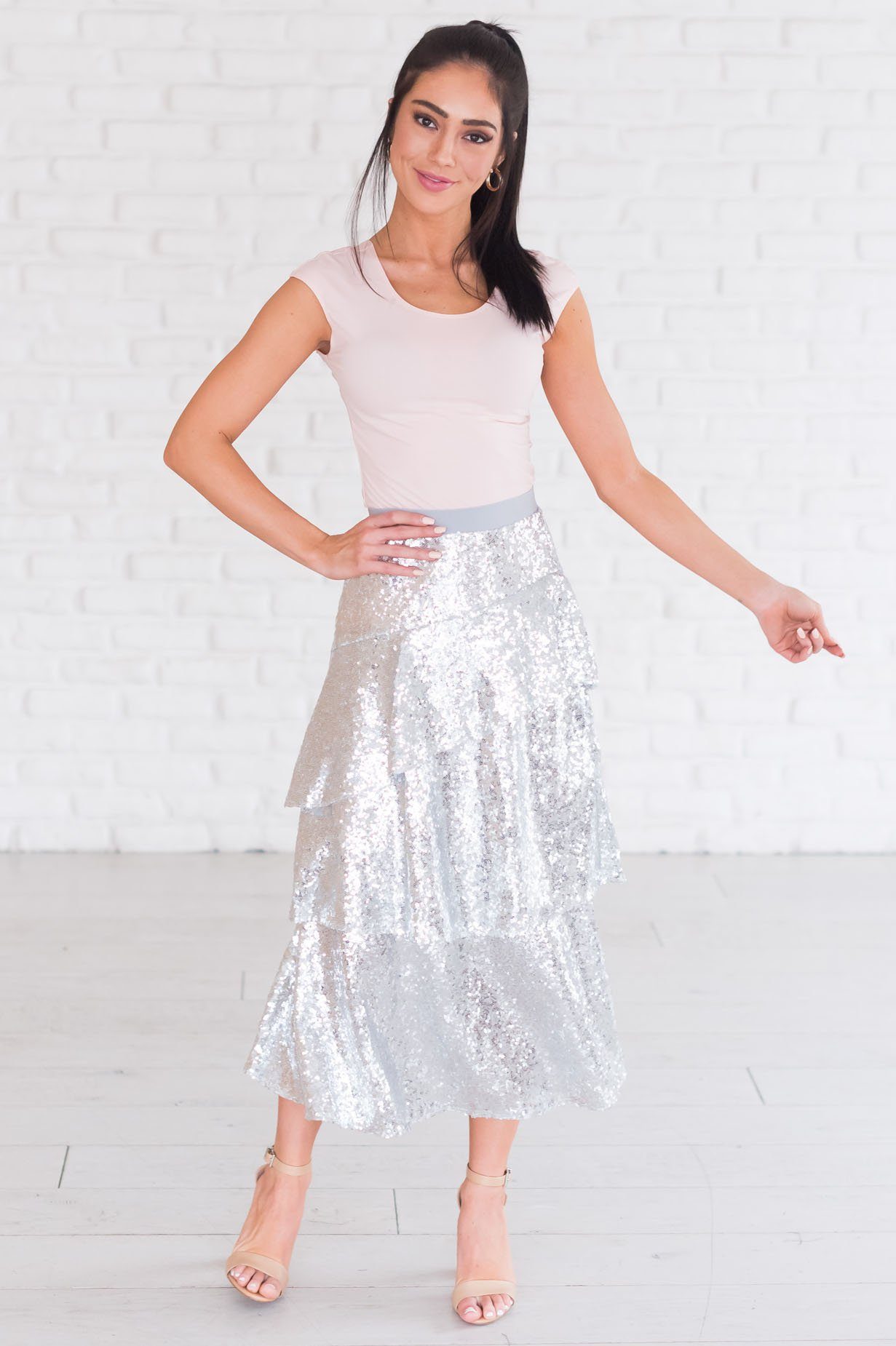 Caught My Eye Modest Sequin Skirt