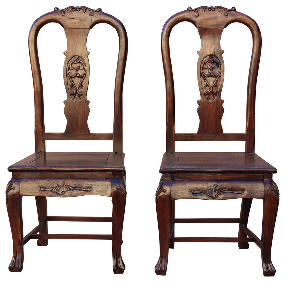 Handmade Chinese Old Shanghai Solid Redwood Rosewood Chair hwk2601  2 Piece Set   Asian   Dining Chairs   by Golden Lotus Antiques  Houzz