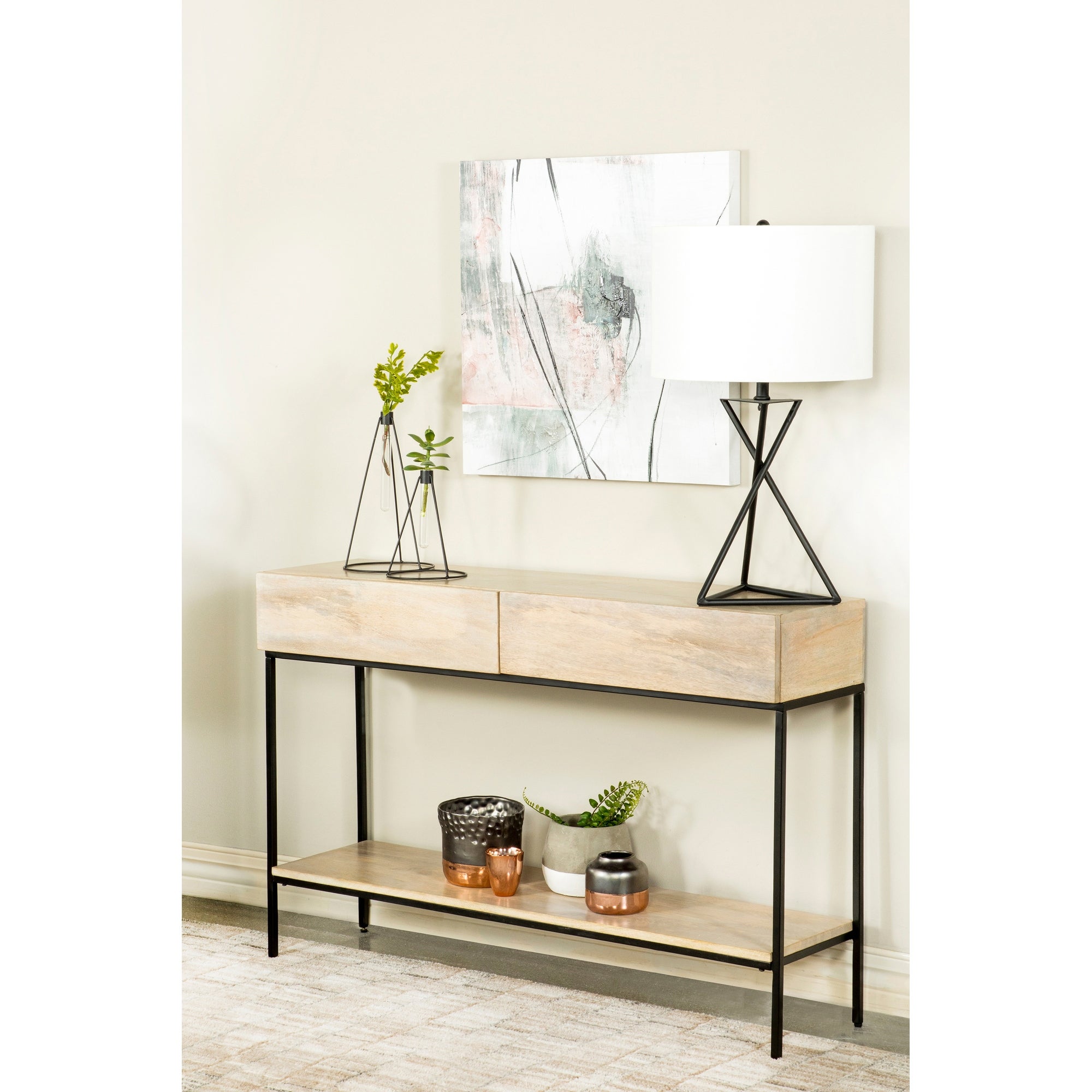 Coaster Furniture Rubeus White Washed 2-drawer Console Table with Open Shelf