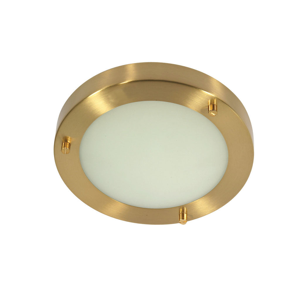 Oaks RONDO SB Rondo Satin Brass Bathroom Modern Round Flush Light 185mm