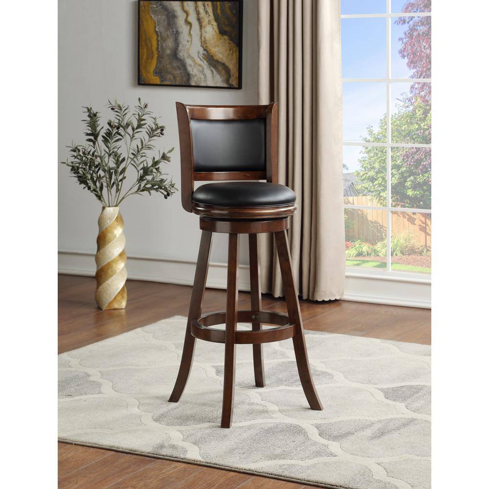 Boraam Augusta 47 in. Cappuccino High Back Wood 34 in. Swivel Bar Stool with Faux Leather Seat 48834