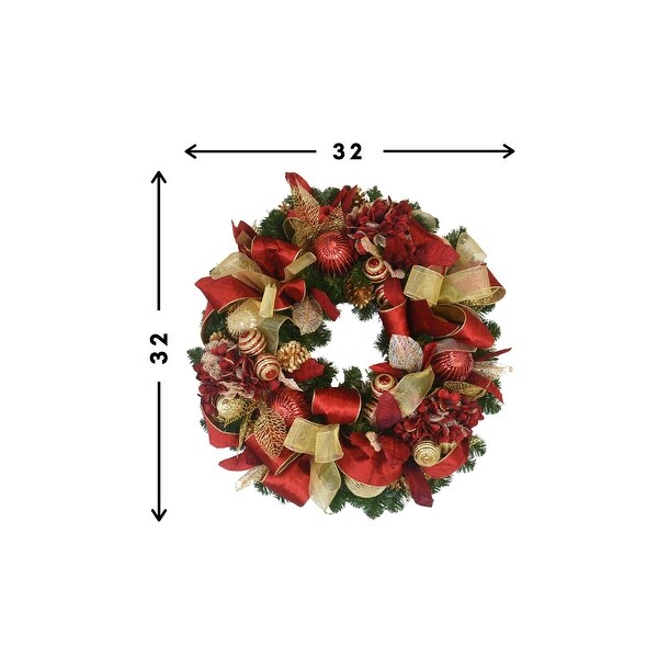 26 Holiday Wreath with Hydrangeas，Oranments and Velvet Bows