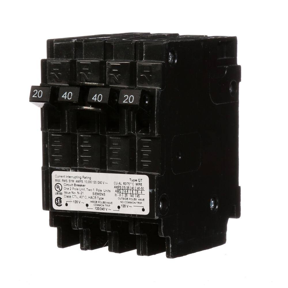 Siemens Triplex Two Outer 20-Amp Single-Pole and One Inner 40-Amp Double-Pole-Circuit Breaker Q22040CTU