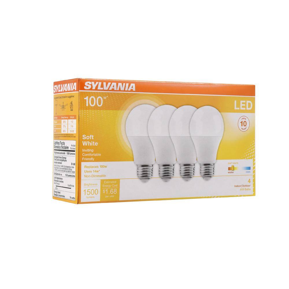 Sylvania 14-Watt (100-Watt Equivalent) A19 LED Light Bulb in 2700K Soft White Color Temperature (4-Pack) 78101