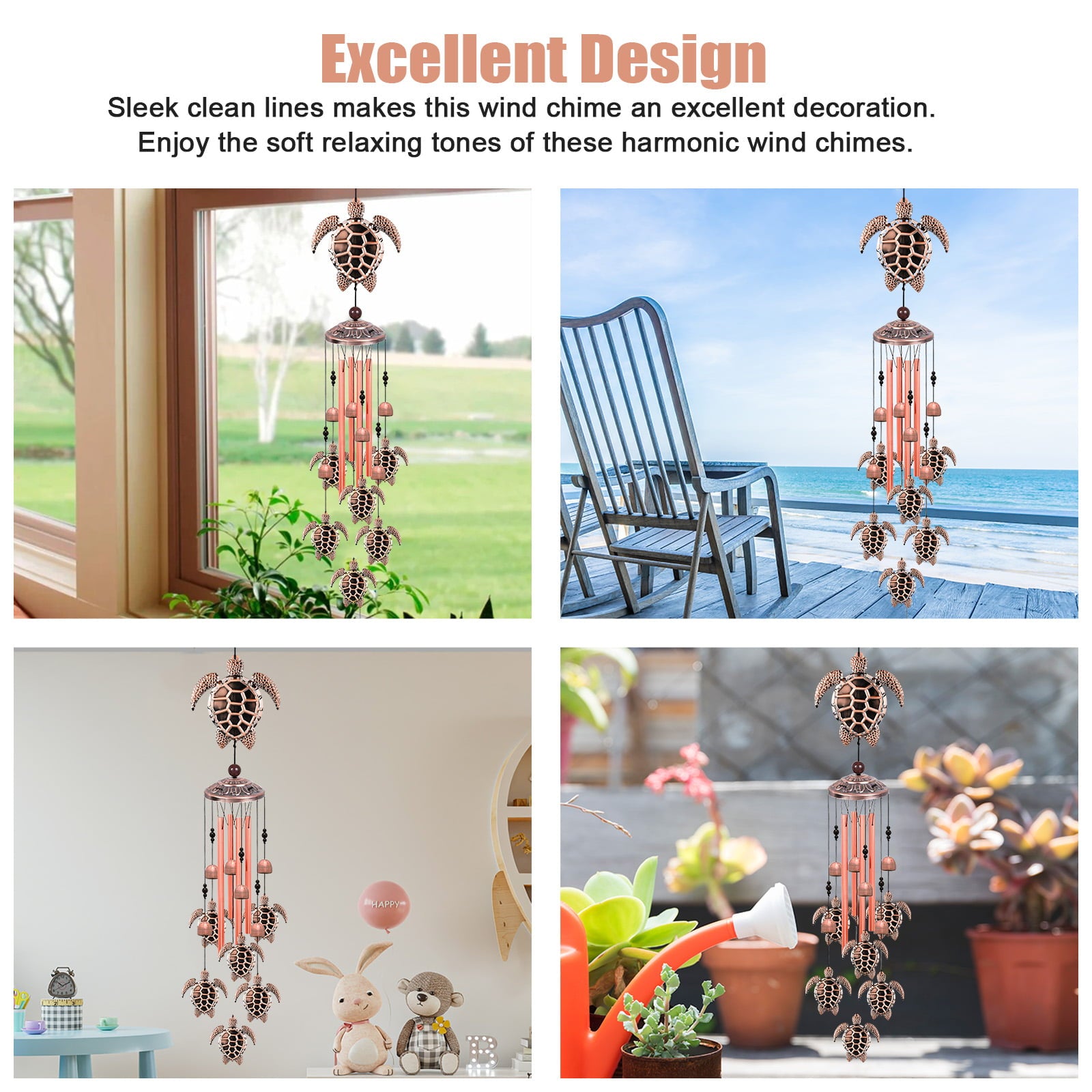 TSV Sea Turtle Wind Chimes， Hanging Outdoor RetroTortoise Wind Chimes Bells with S Hook， Indoor Decor， Memorial Gift Symbolizes Longevity Health Steadiness and Peace， Hang for Garden Yard Patio