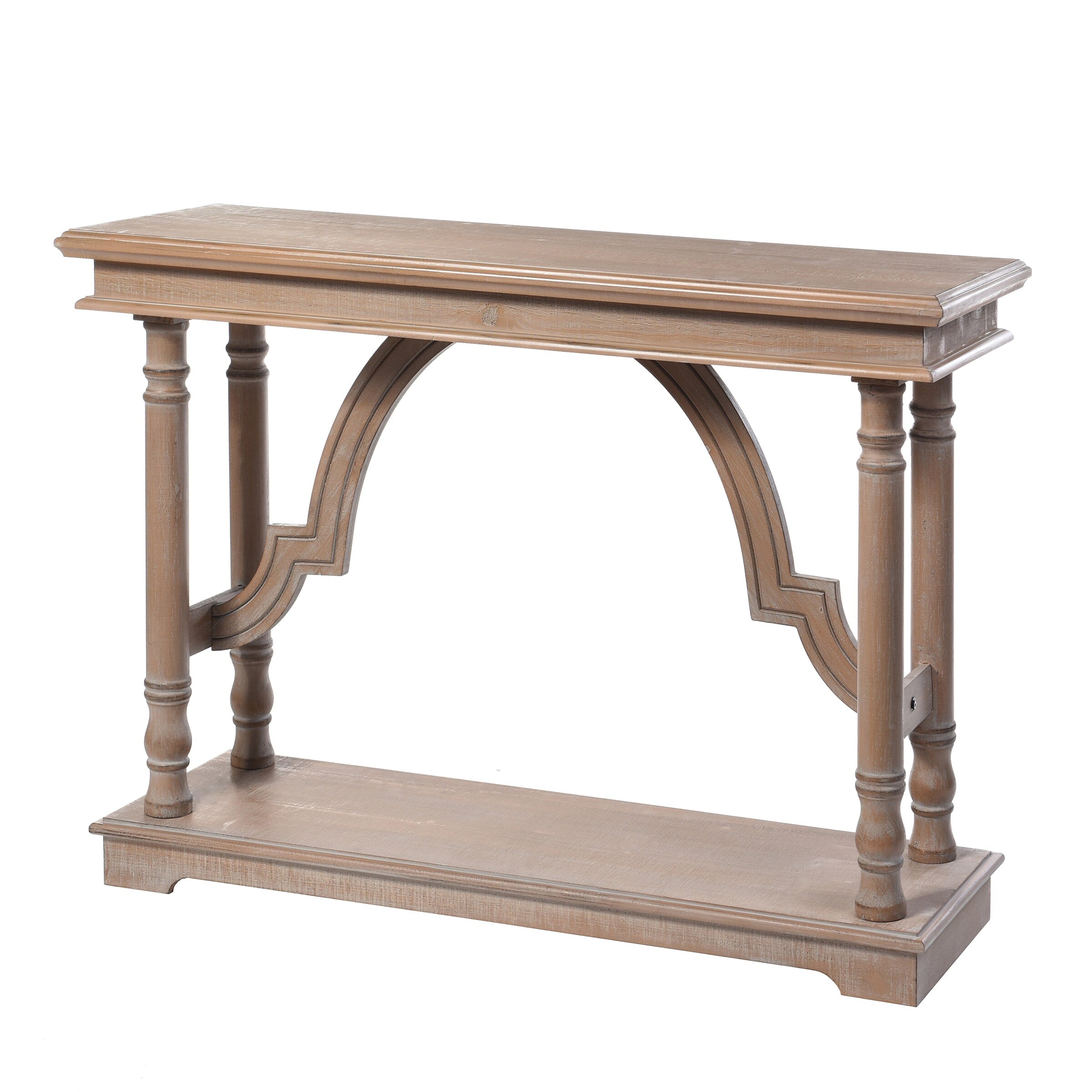 Wood Trestle Console Table With Arch Detail - Gray Wash Finish